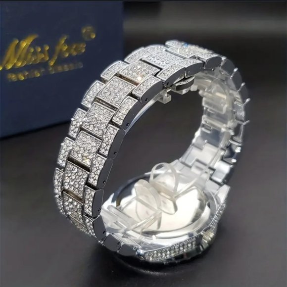 COPY - Silver Luxury Men's Watch Iced Out Twinkle Big Faux Diamond Quartz Watch - Picture 5 of 6